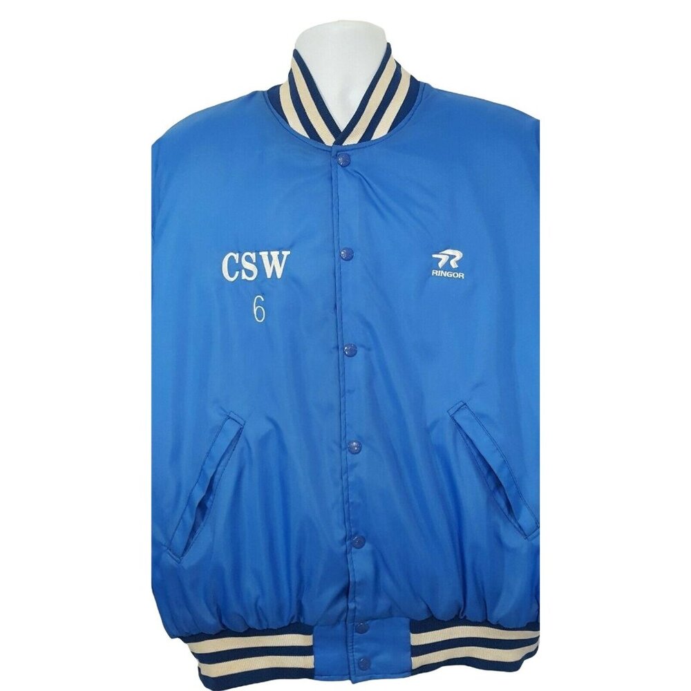 Ringor softball Men's Satin Bomber Jacket Vintage 90s Snap Up Quilted Lining